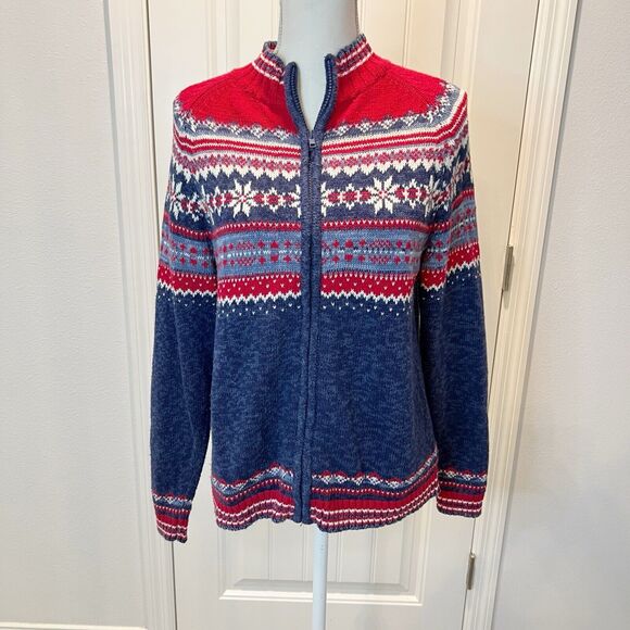 Tiara International Sweater Size Small Full Zip Y2K Vintage Americana Christmas - Picture 1 of 12